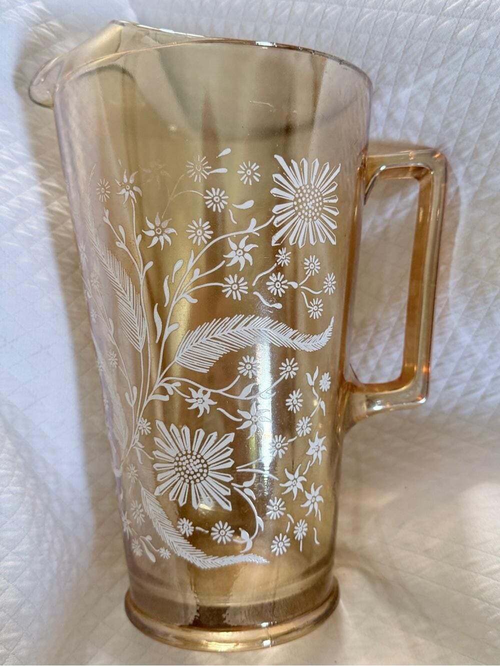 Vintage Jeannette Glass Cosmos Marigold Carnival Glass Pitcher 64 oz